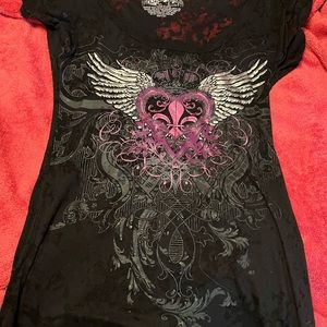 Stranded Pink Black Fleur-De-Lis Wings See-Through Tee